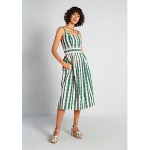 ModCloth striped plaid Zephyr Emily and Fin midi dress small